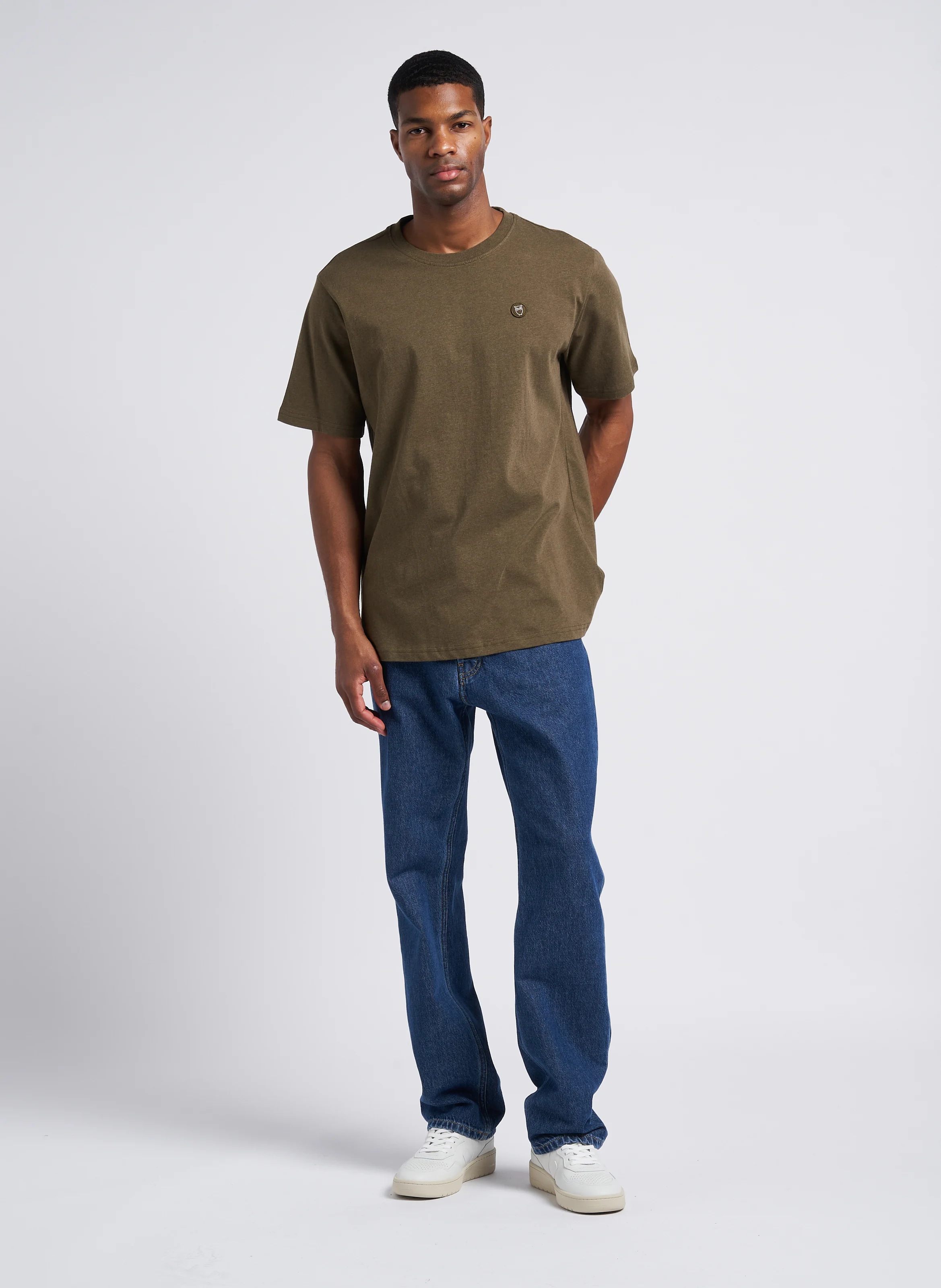 Tee-shirt col rond regular-fit en coton bio | Kaki