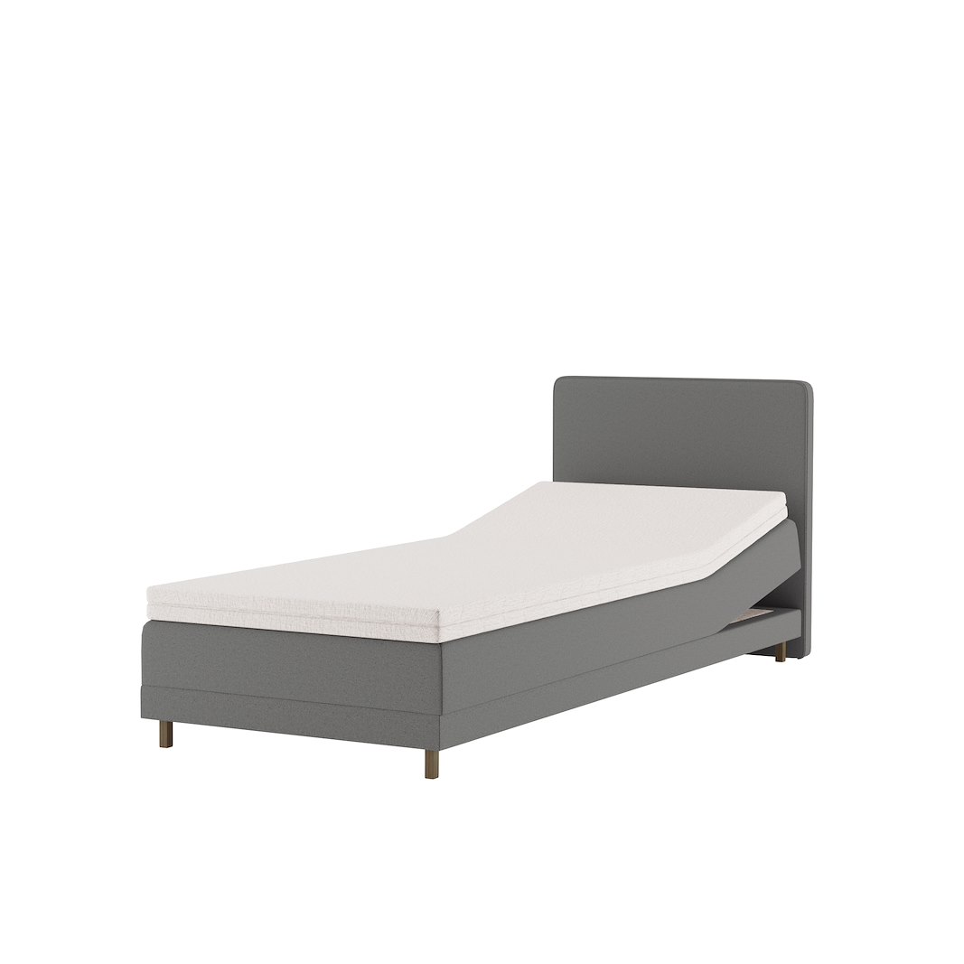 Premium 14 regulerbar seng 90x200 cm Tekstil Storm 97 mørk grå, fast, Premium 14 overmadrass med røkfarget 15 cm ben, gavl selges separate.