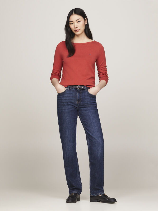 Tommy Hilfiger CO JERSEY STITCH BOAT-NK SWEATER Terra red