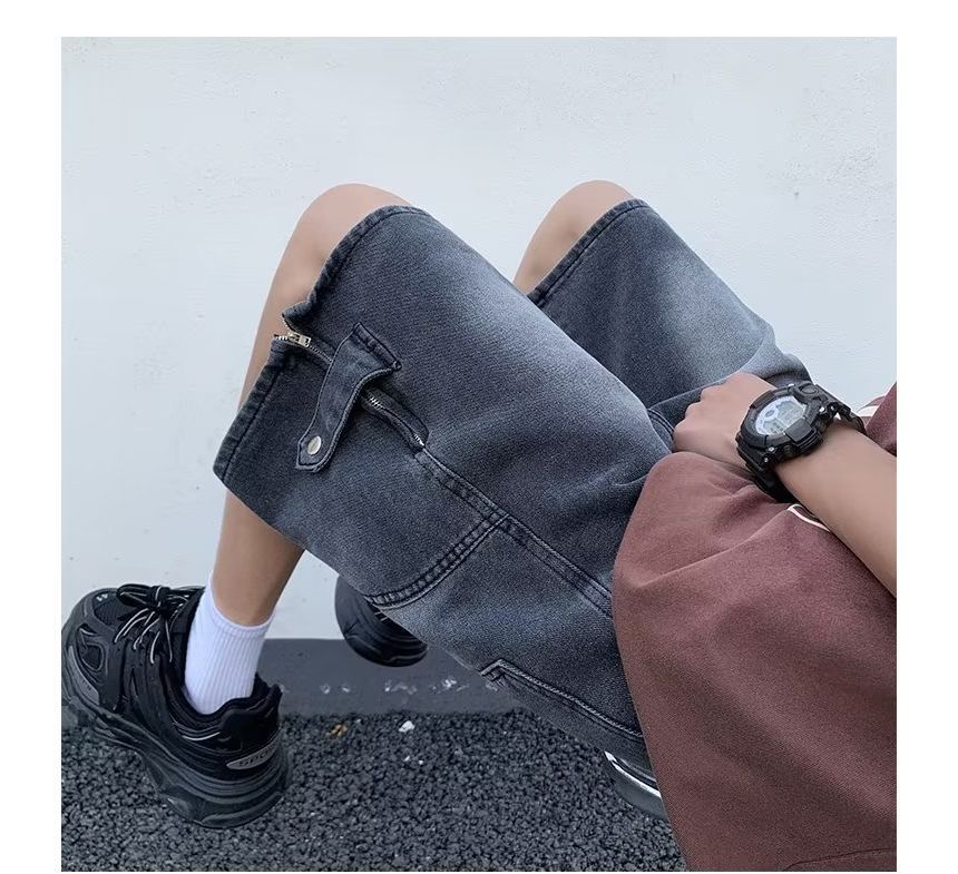 Femilina - Mid Rise Washed Denim Shorts