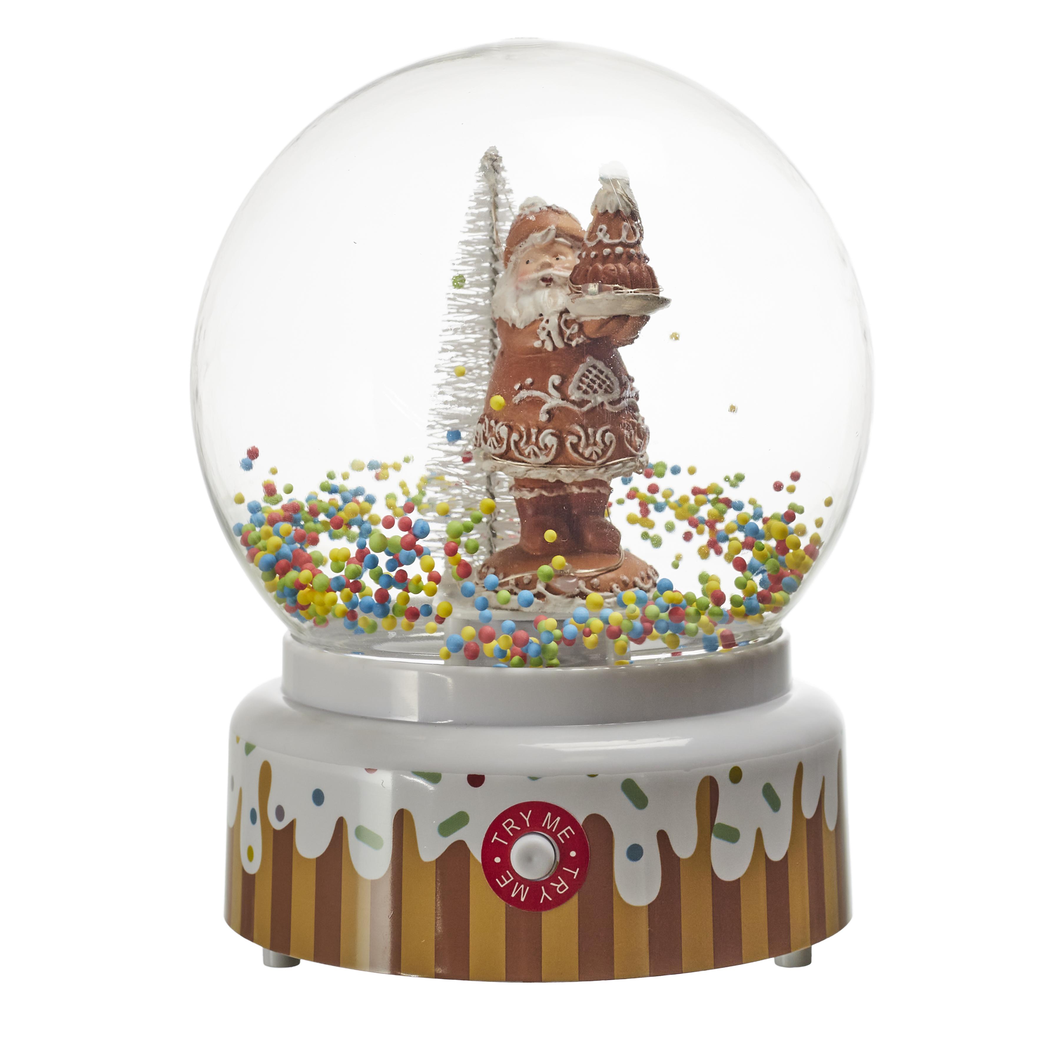 BOULE NEIGE MUSICALE LED PERE NOEL CONFISERIE 13X18CM