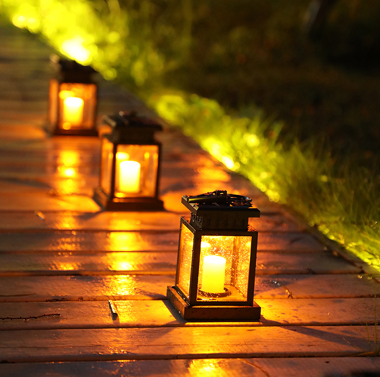 (13x9cm) LED Solar Lampe Outdoor Laterne Gartenleuchte Spritzwassergeschützt IP65 - Kerze (Warmweiss)
