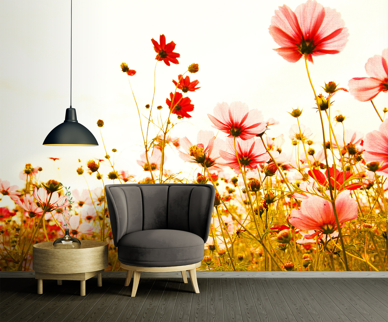 Fototapete DESIGNWALLS - grün-rosa - Blumen - 2,55 Meter