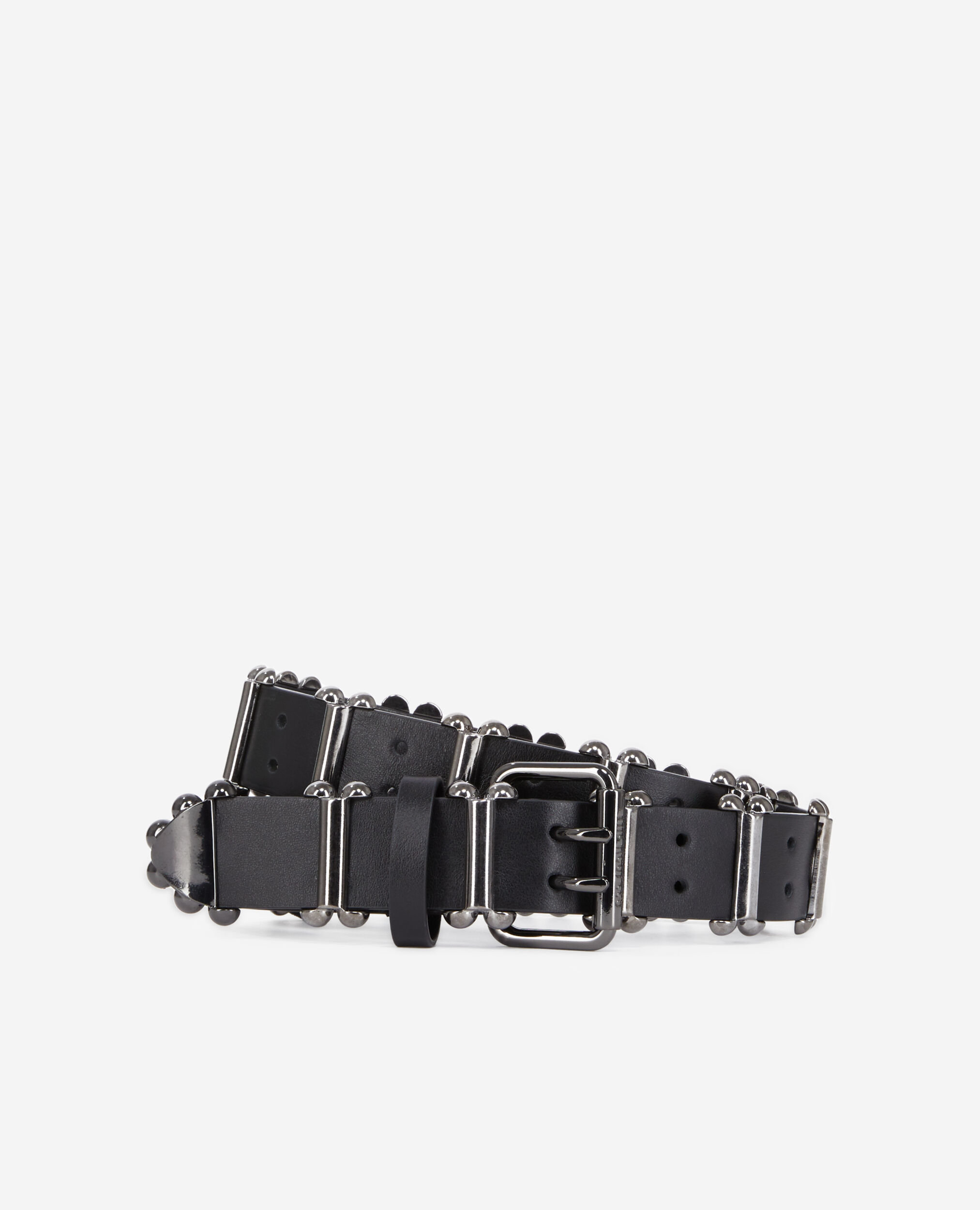 Ceinture en cuir noir avec empiècements métalliques