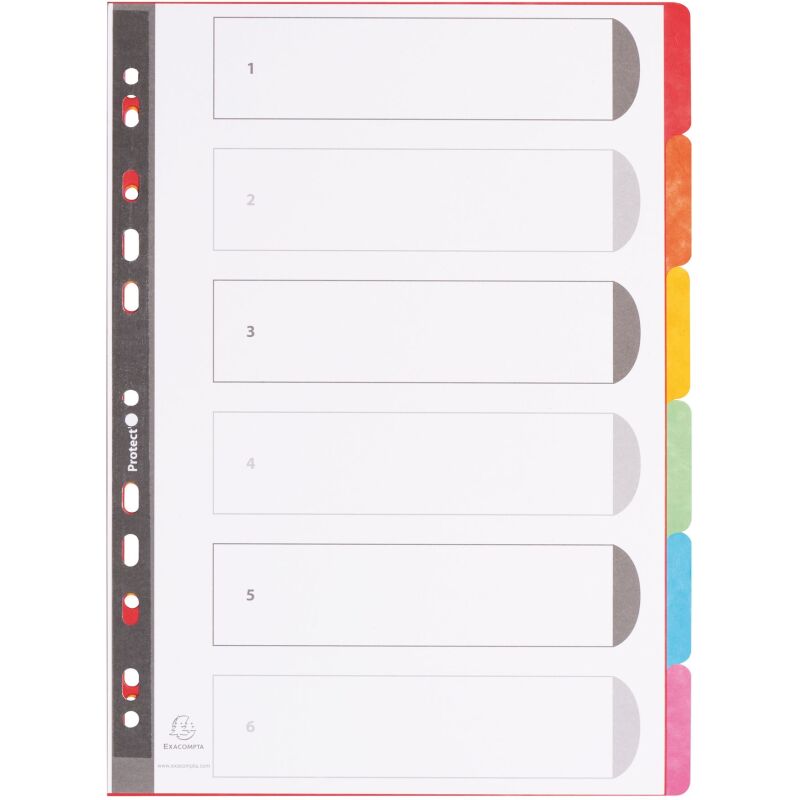Intercalaire A4 carte lustrée colorée Exacompta 6 onglets neutres multicolores - 1 jeu