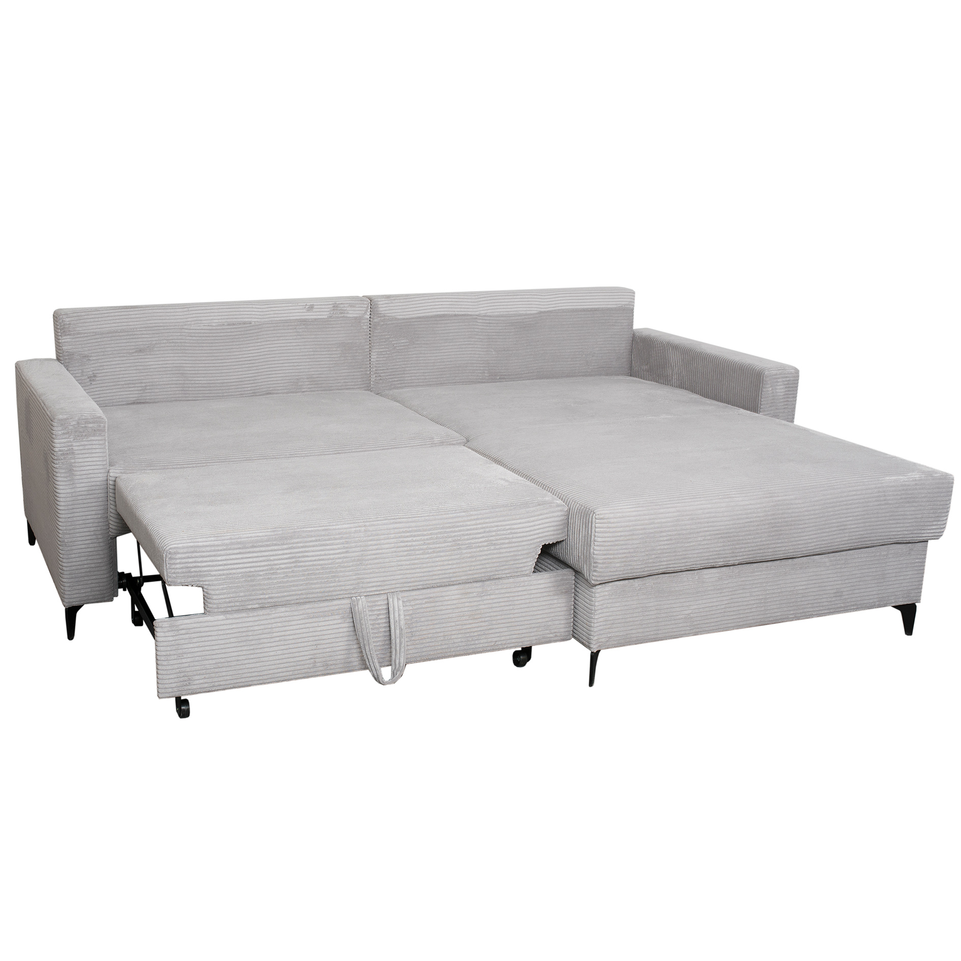 Ecksofa - hellgrau - Cord - Liegefläche und Staukasten