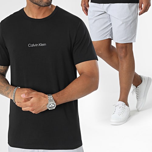 Ensemble Tee Shirt Et Short Jogging NM2183E Noir Gris Chiné