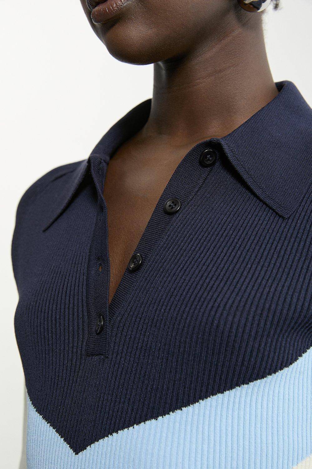 KarenMillen Haut Polo en Maille Côtelée Mélange Viscose