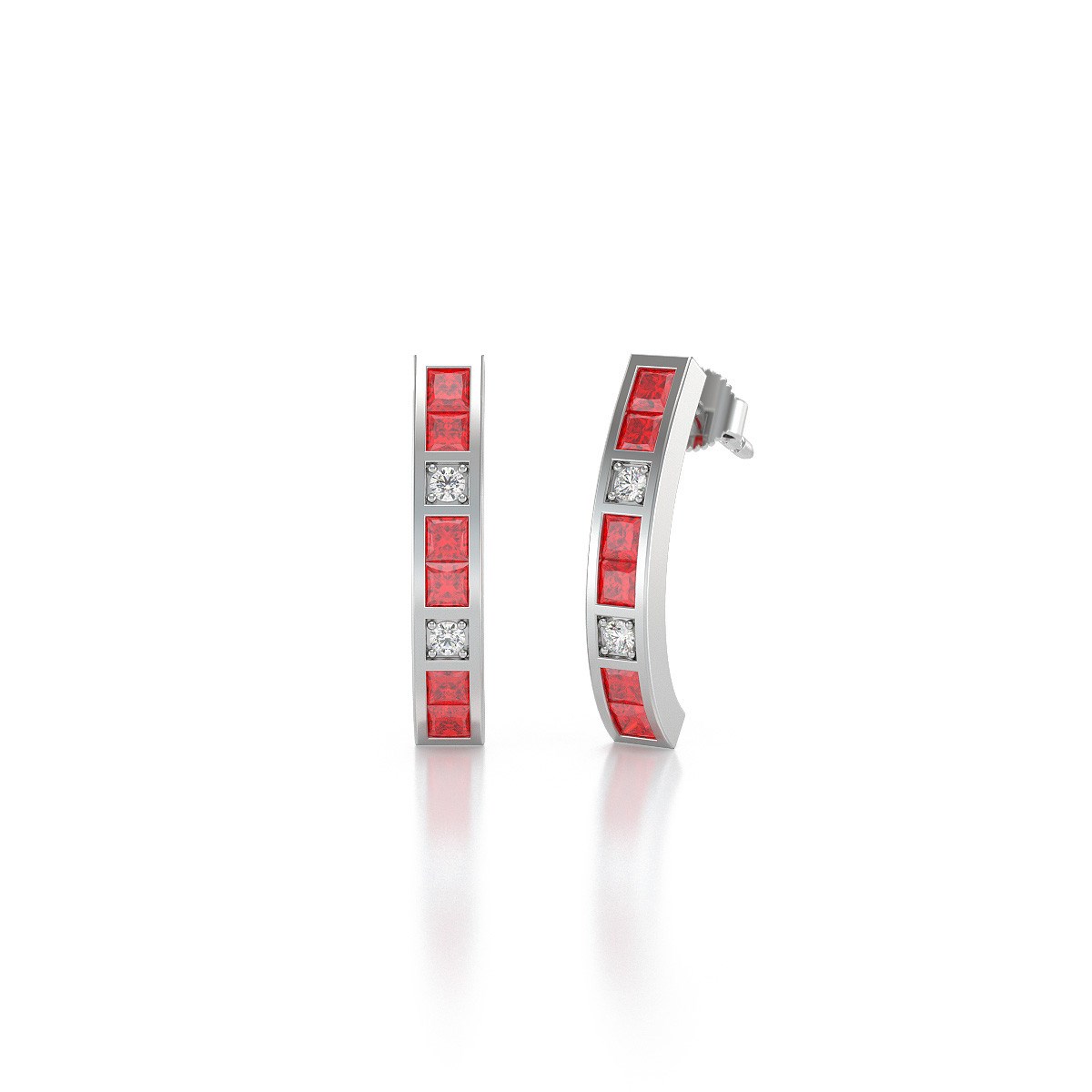 Boucles d'oreilles ADEN Or 585 Blanc Rubis et Diamants 2.40grs