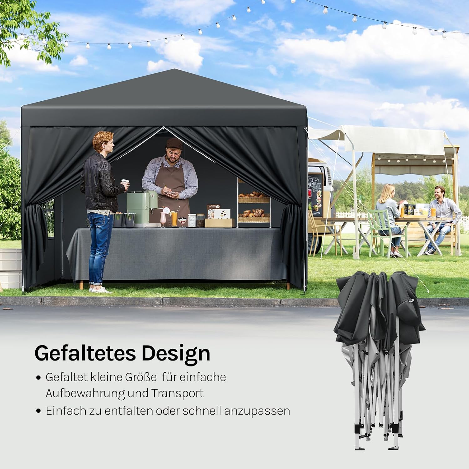 WOLTU Pop-Up wasserdichter Faltpavillon Sonnenschutz Event Pavillon mit Seitenwänden Gartenpavillon auf Terrasse Camping Festival Pagodenzelt aus Oxford Metallrahmen 3 x 3 m Anthrazit
