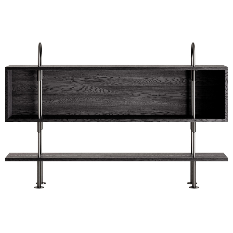Gubi Keen stellingkast zwart messing 160cm 1 plank en box,Brown/Black Ash Veneer