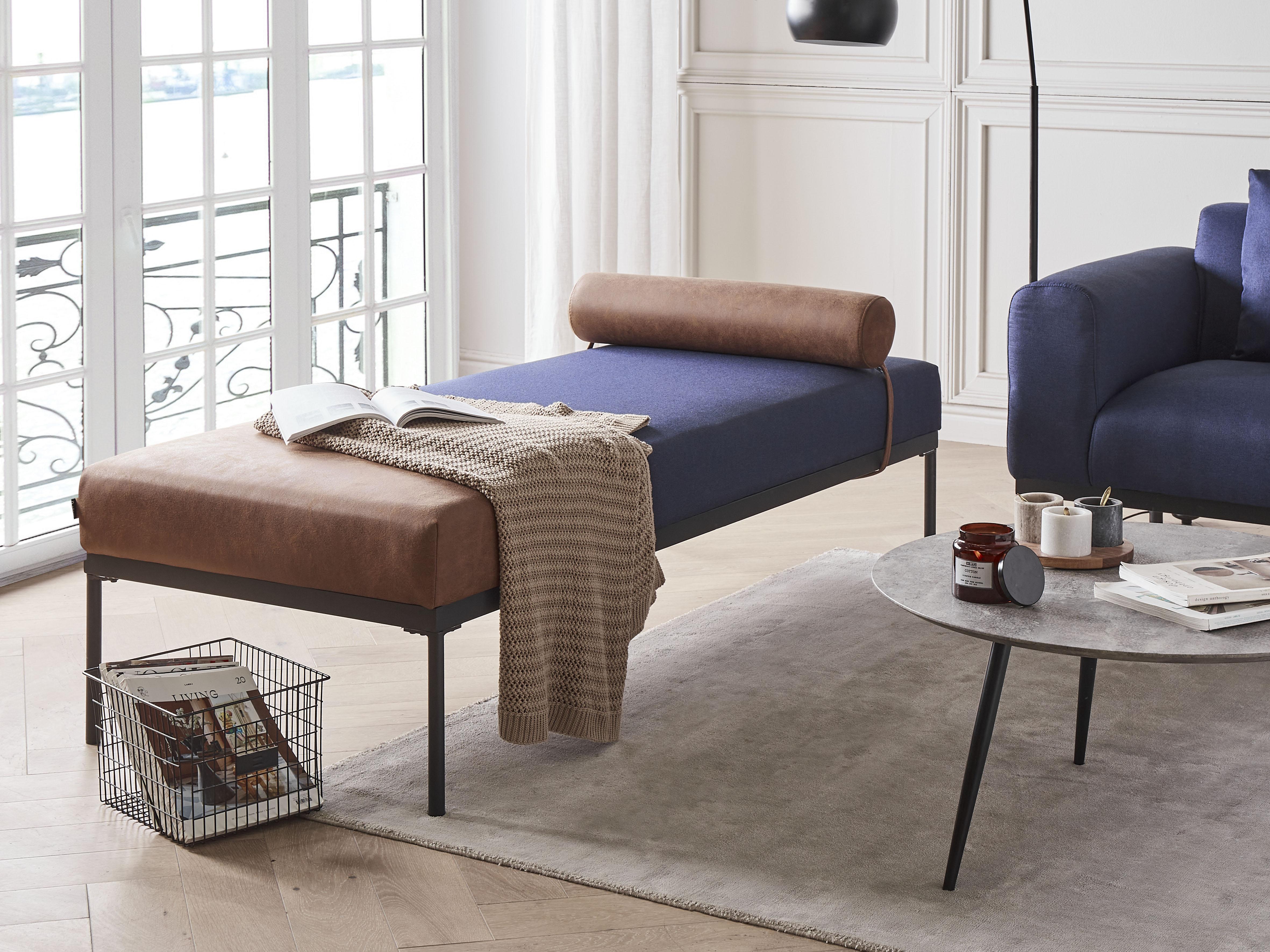 Chaise longue MALMOS Kunstlinnen Kunstleer Donkerblauw