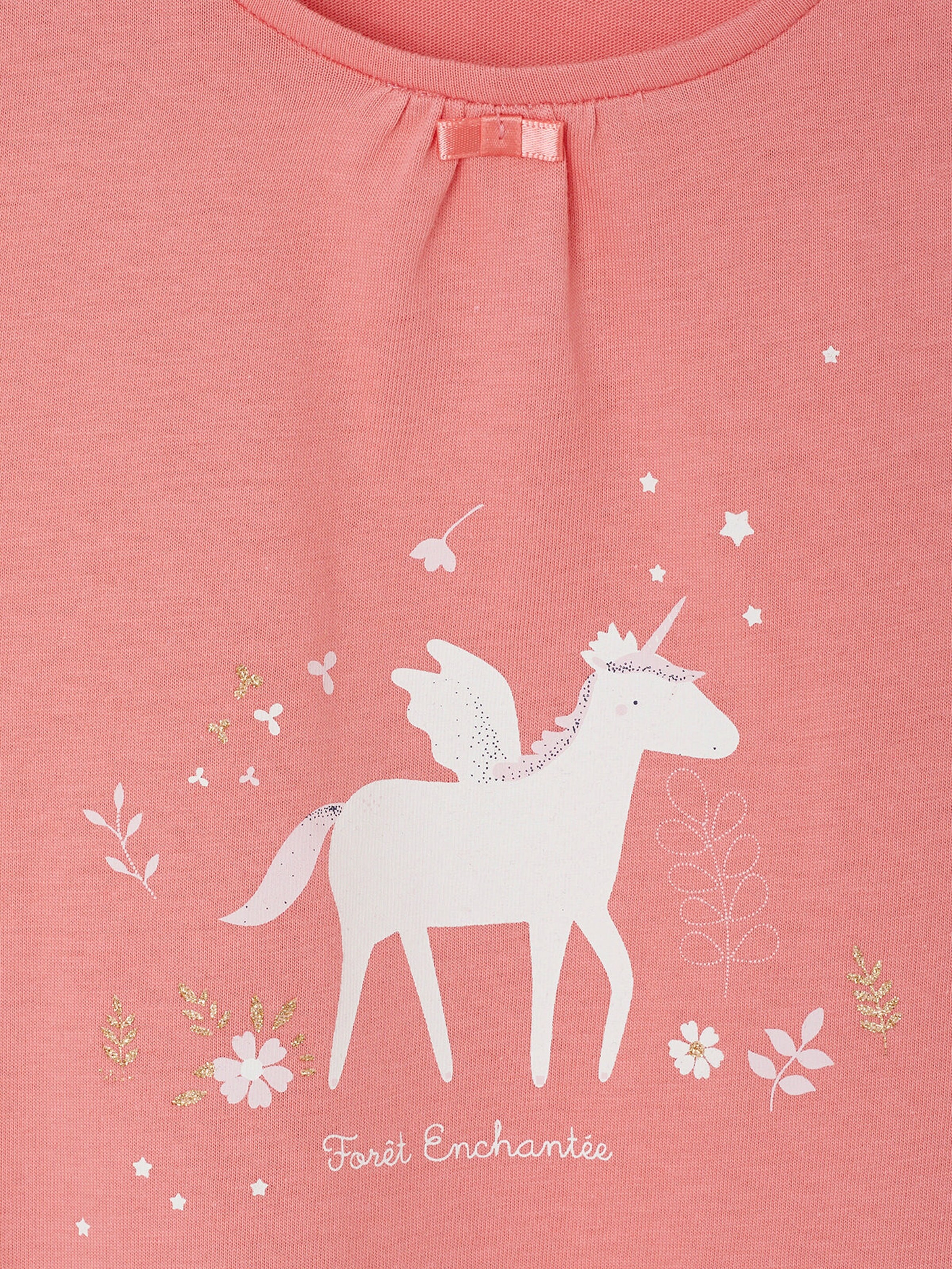 Vertbaudet Mädchen-Set: Nachthemd, Leggings, Einhornmaske rosa