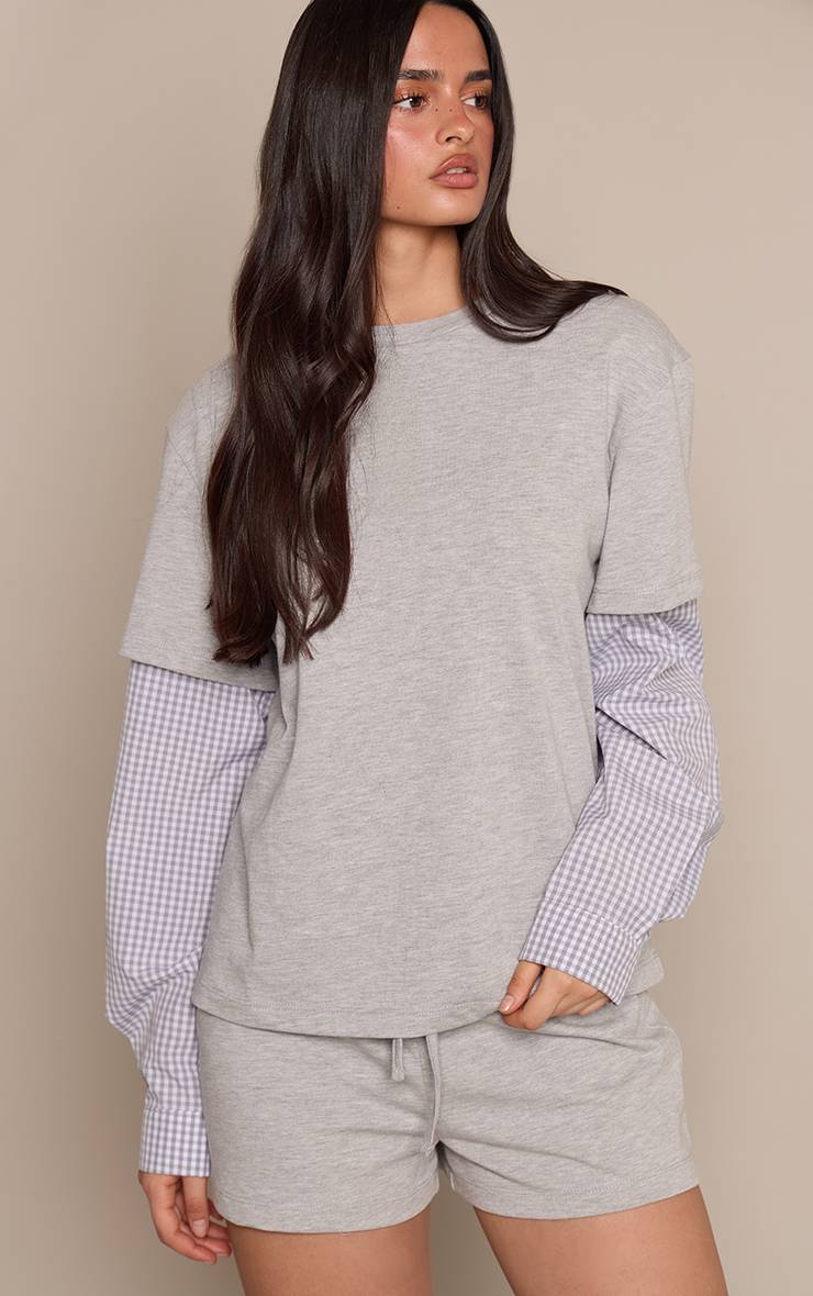 Gris Short En Jersey De Coton À Détail De Poche À Carreaux