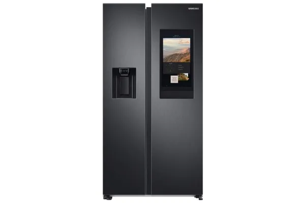 Samsung Family Hub RS6HA8891B1 - Køleskab/fryser - side-by-side med vanddispenser, isdispenser - Wi-Fi - bredde: 91.2 cm - dybde: 71.6 cm - højde: 178 cm - 614 liter - Klasse E - premium sort stål/sort