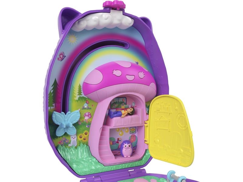 Polly Pocket Spielset Igel-Mama & Baby Schatulle Handtaschen-Spielset mit 2 Puppen & 16 Accessoires inklusive Haustieren