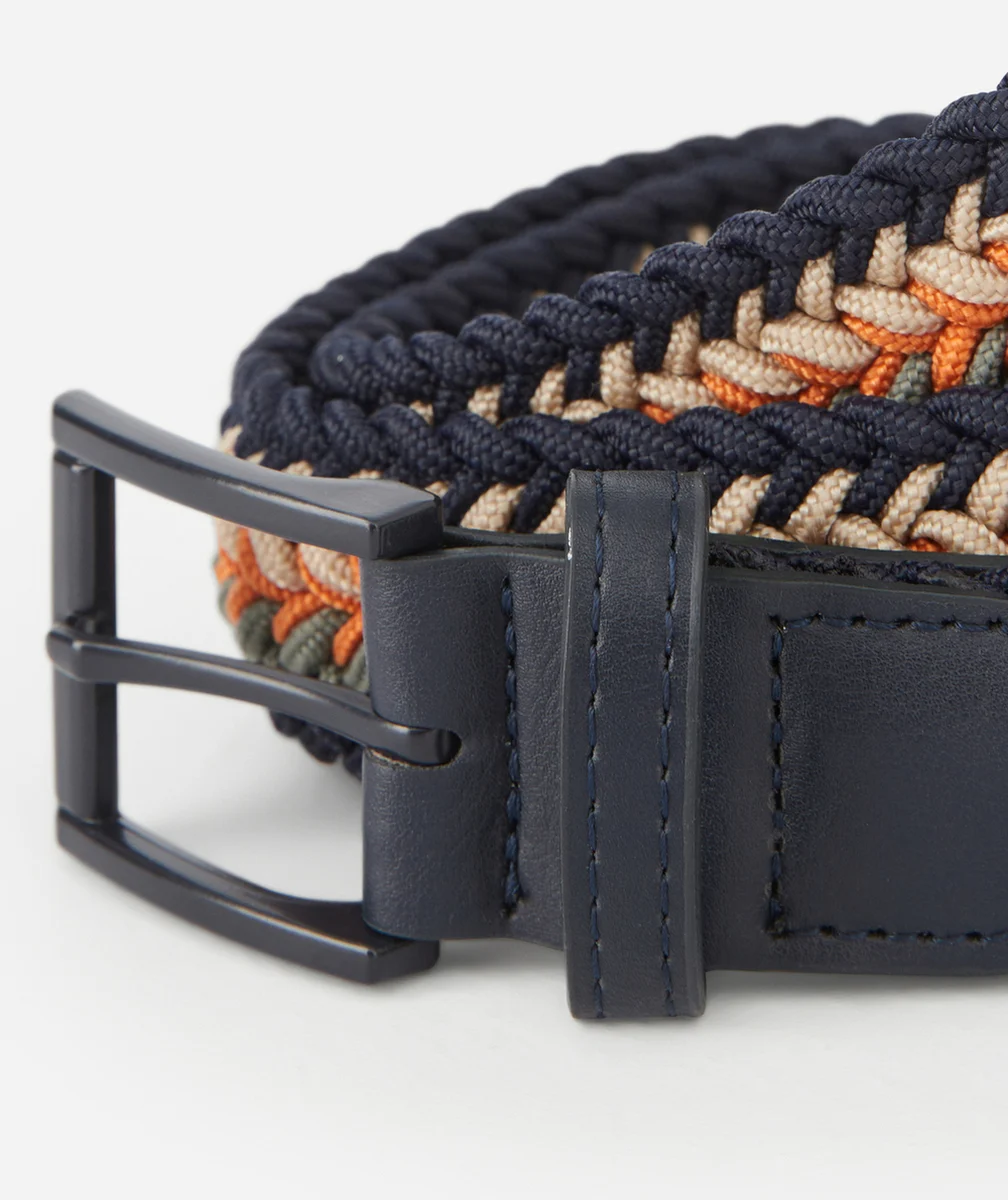 CEINTURE TRESSÉE ORANGE ET BLEU MARINE AVEC BOUCLE GARÇON