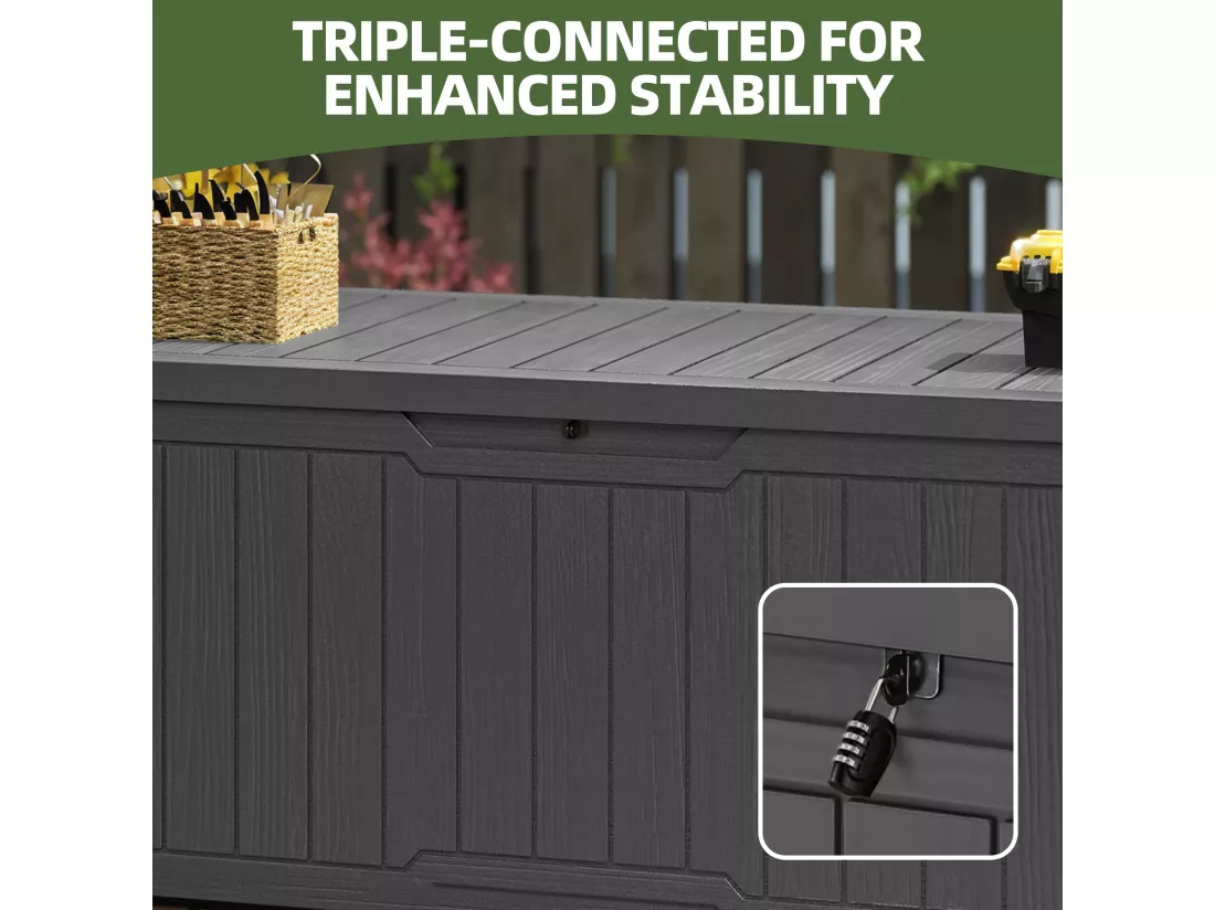 YITAHOME Boîte de Rangement d'Extérieur - Verrouillable - Coffre de Jardin - 142 x 67 x 69 cm - Table Polyvalente - Gris Foncé