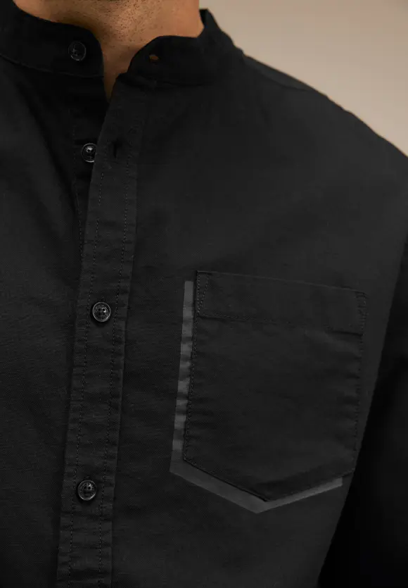 Oxford Hemd mit Dekotasche - Black