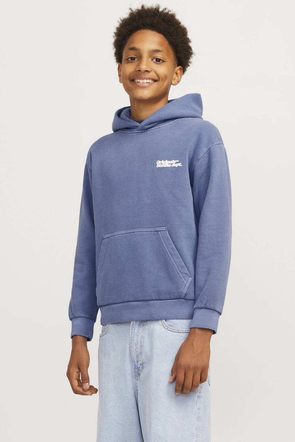 JACK & JONES hoodie JORVERMONT met backprint blauw