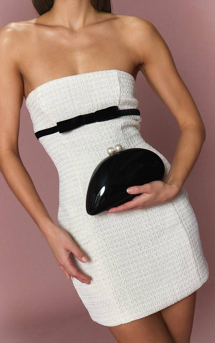 Noir Sac Pochette Rigide Noir À Texture Galet Métallisé Et Perle