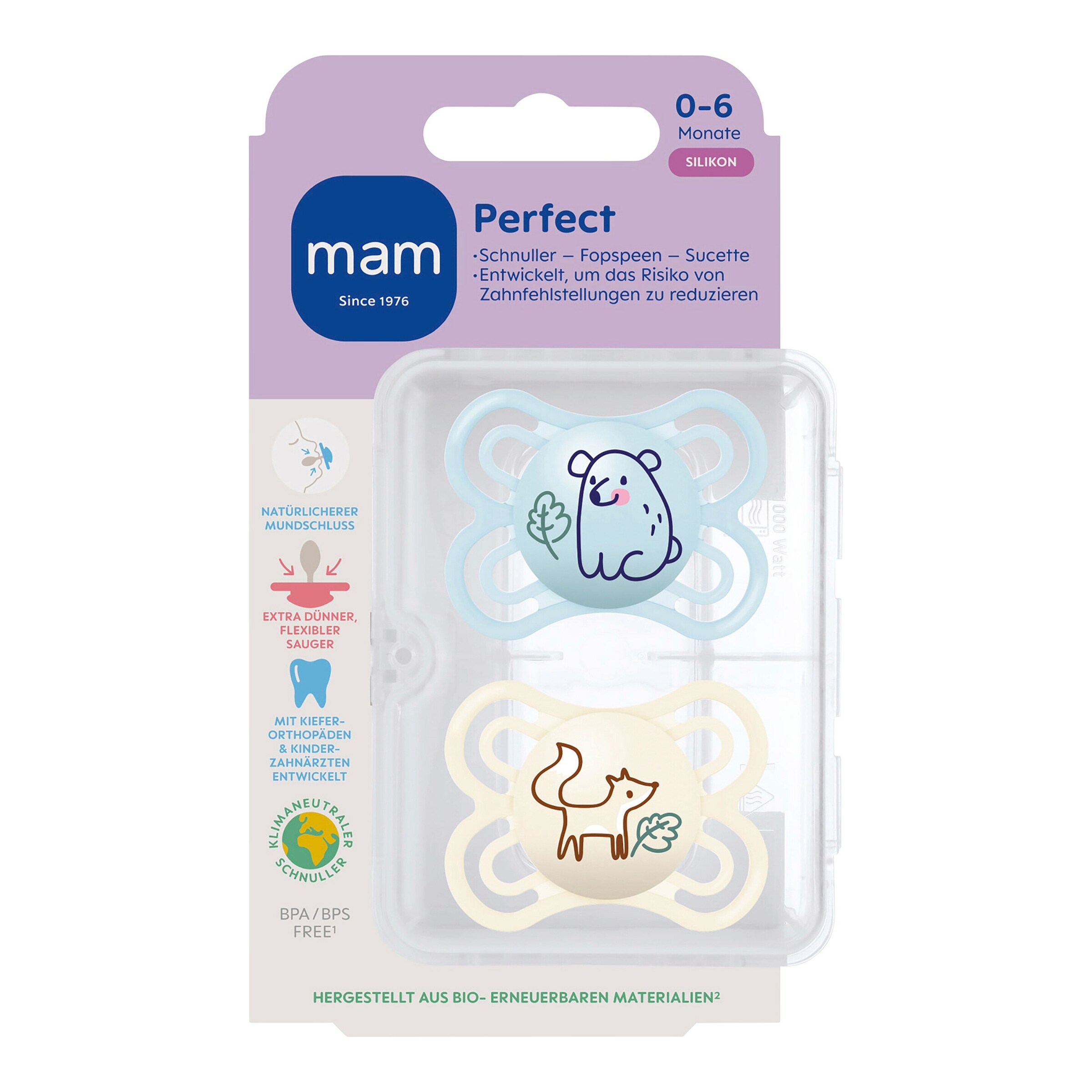 MAM 2er-Pack Schnuller Perfect Silikon, 0-6M blue