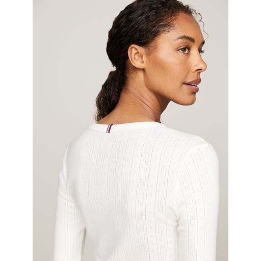 Tommy Hilfiger Slim Pointelle Langærmet T-shirt, Ancient White, S