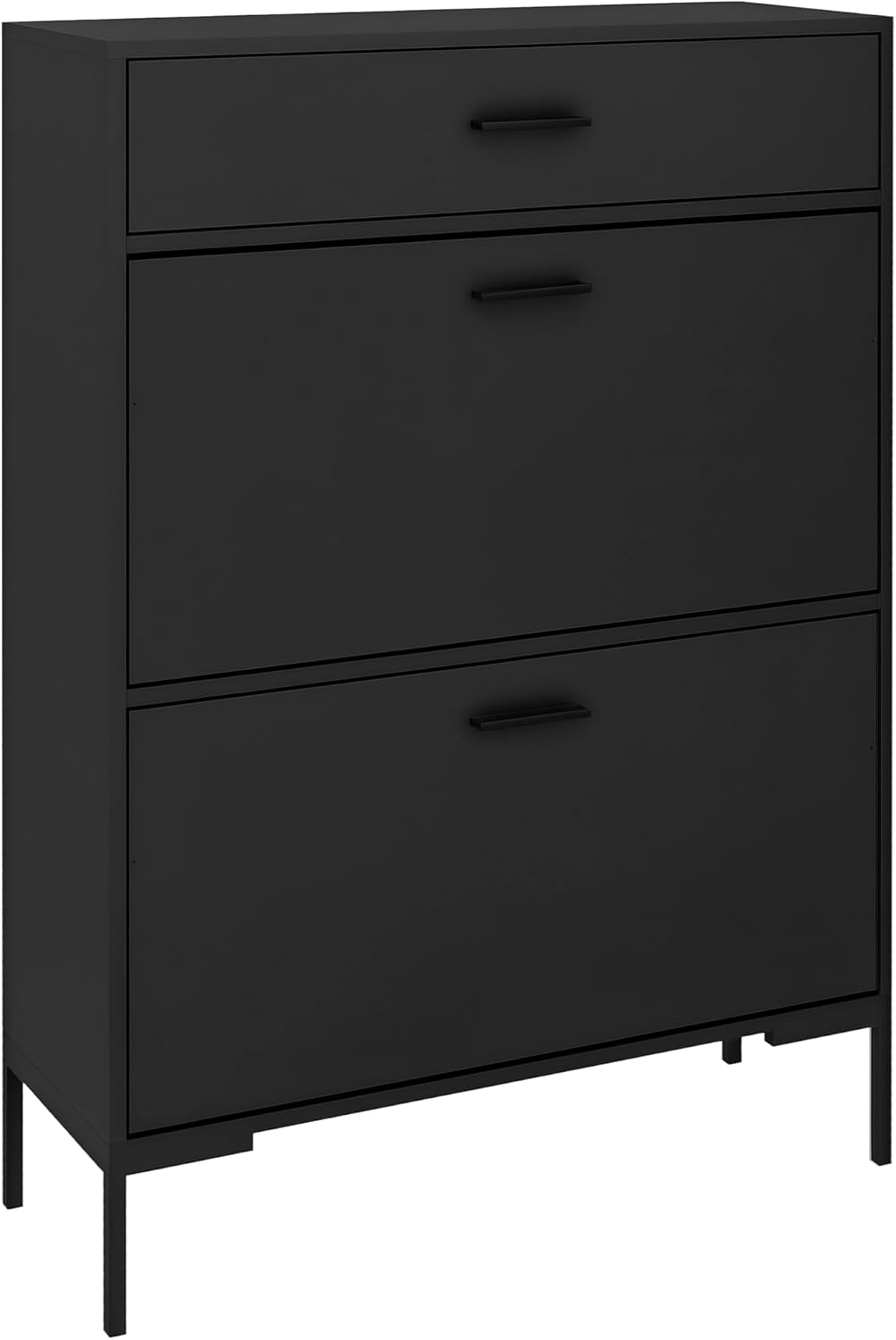 HOMCOM 3 Drawer Shoe Cabinet with 2 Flip Doors, Sliding Out Drawer and Adjustable Shelf for 12 Pairs of Shoes, Narrow Shoe Storage Cabinet for Hallway, Entryway, Black