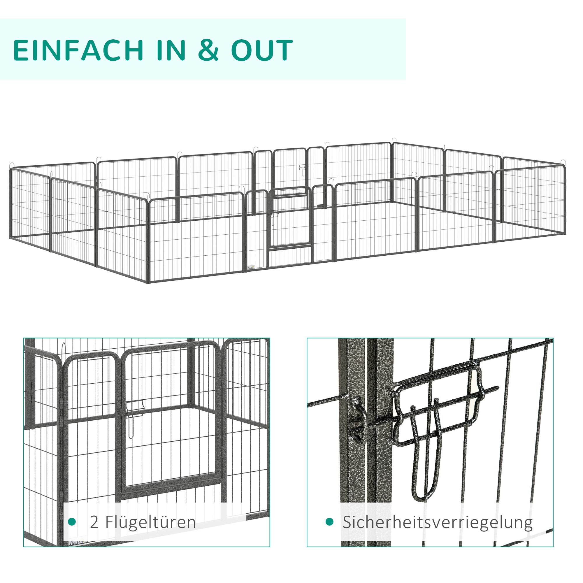 PawHut Freilaufgehege mit Tür grau 80L x 1,5B x 60H cm