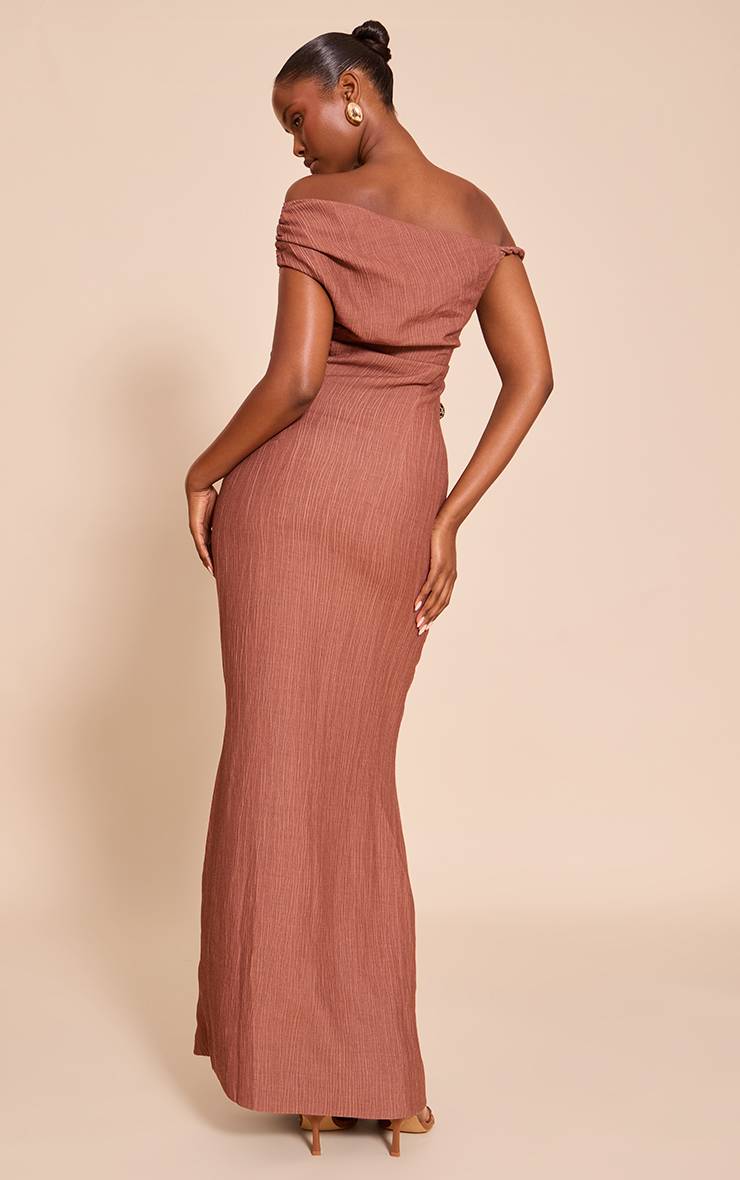 Marron Robe Longue Texturée Asymétrique À Une Épaule
