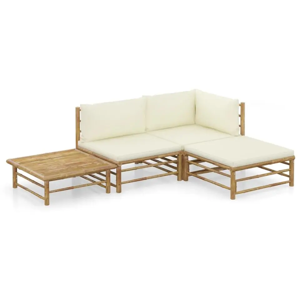 vidaXL - Tuinset - Wit - Bamboe - 4 stuks - Met kussens