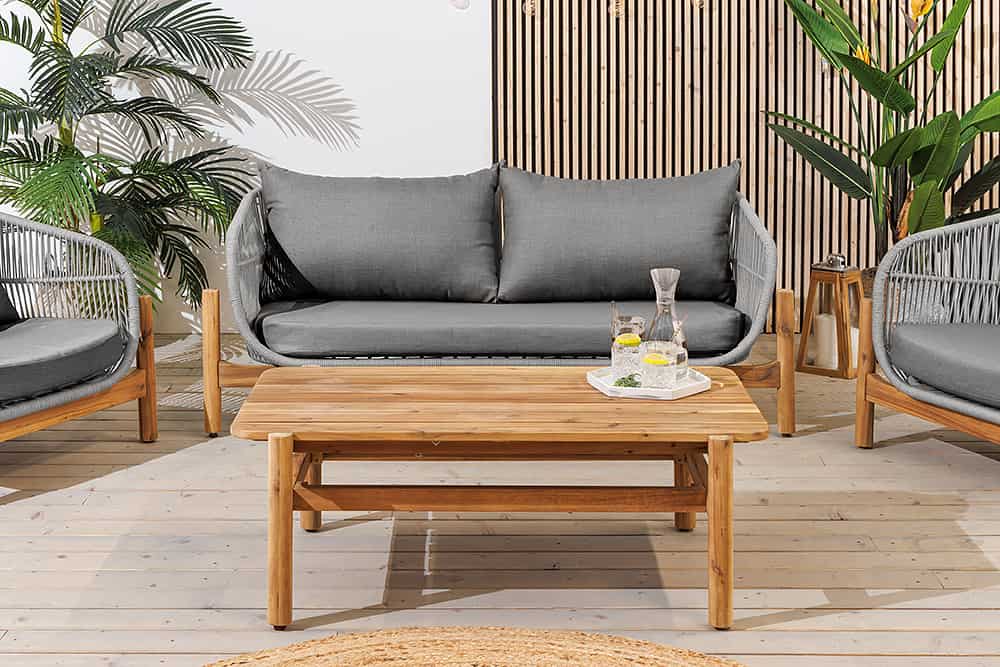 Wetterfestes Gartenlounge Set ROPE grau natur Akazienholz Aluminium inkl. Tisch Sitzpolster