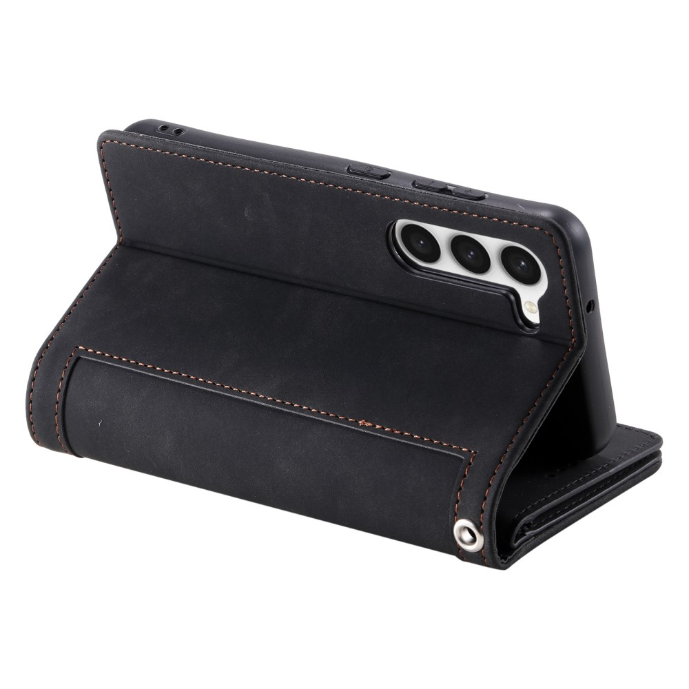 Samsung Galaxy S23 5G Leder Tasche Flip Cover mit Reissverschluss - Schwarz