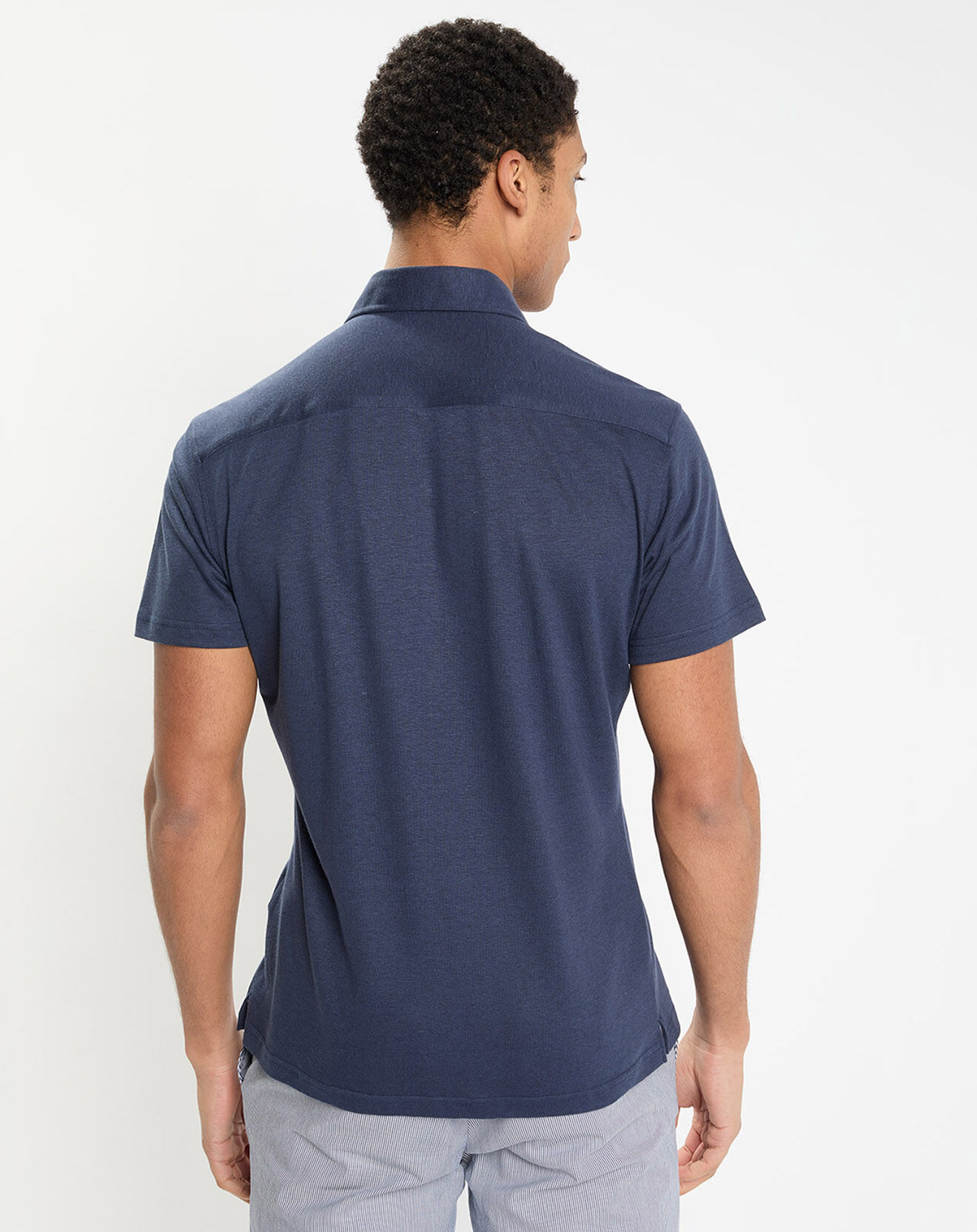 Hackett London Chemise en Lin & Coton Slim Fit manches courtes Tricot bleue
