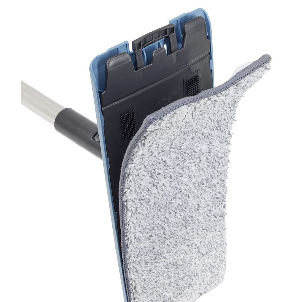 Seau essoreur + balai plat noir et bleu 8L