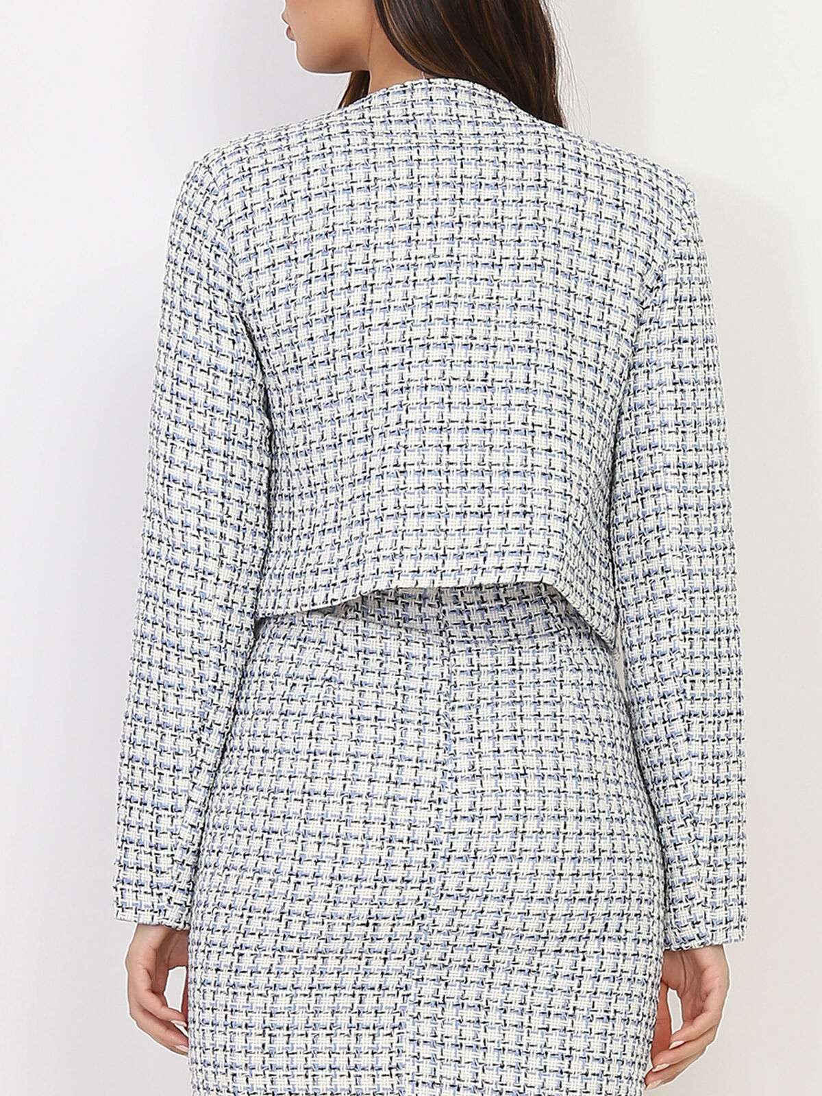 Veste courte en tweed- Bleu