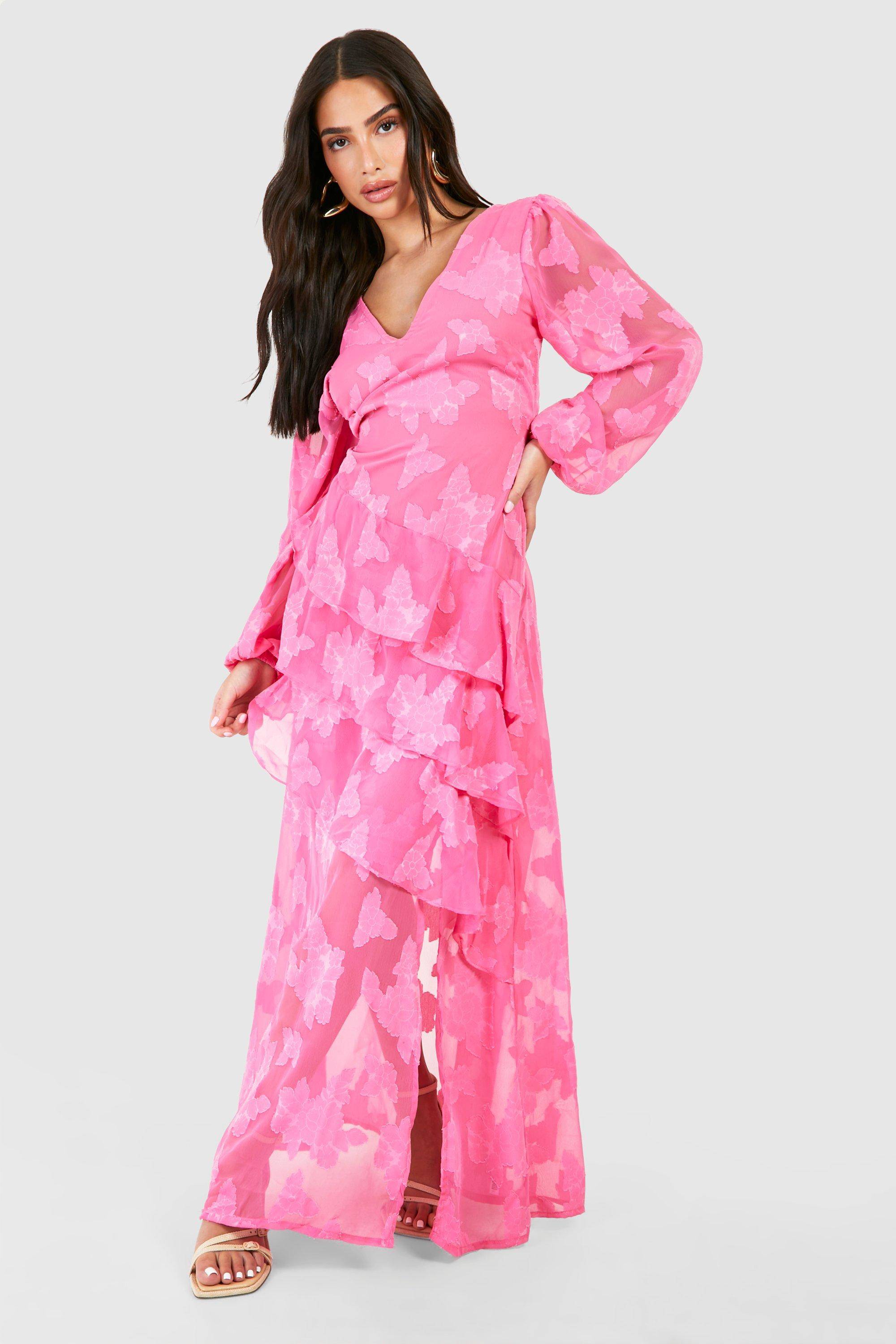 boohoo Robe Maxi Petite Taille À Détails Volantés Motif Floral Effet Délavé