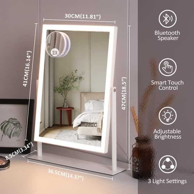 VANITII LED skønhedsspejl med lys Bluetooth Metal Hvid 30x41 cm