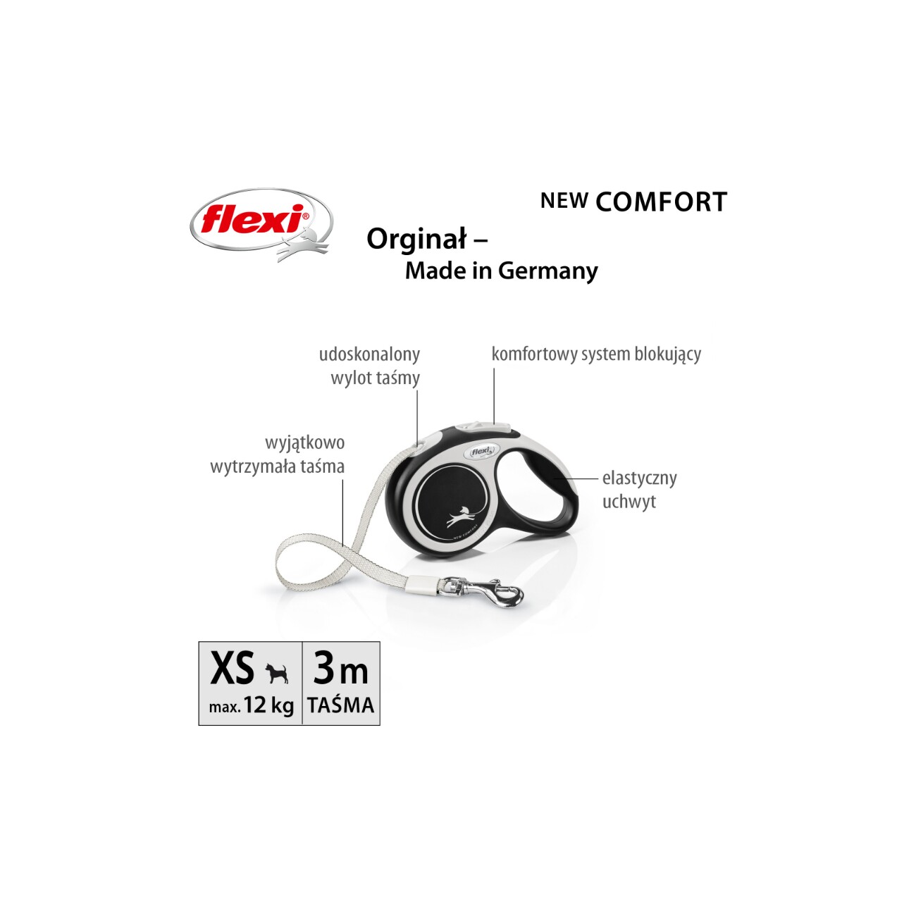 Flexi New Comfort Gurt schwarz XS, 3 m, 12 kg