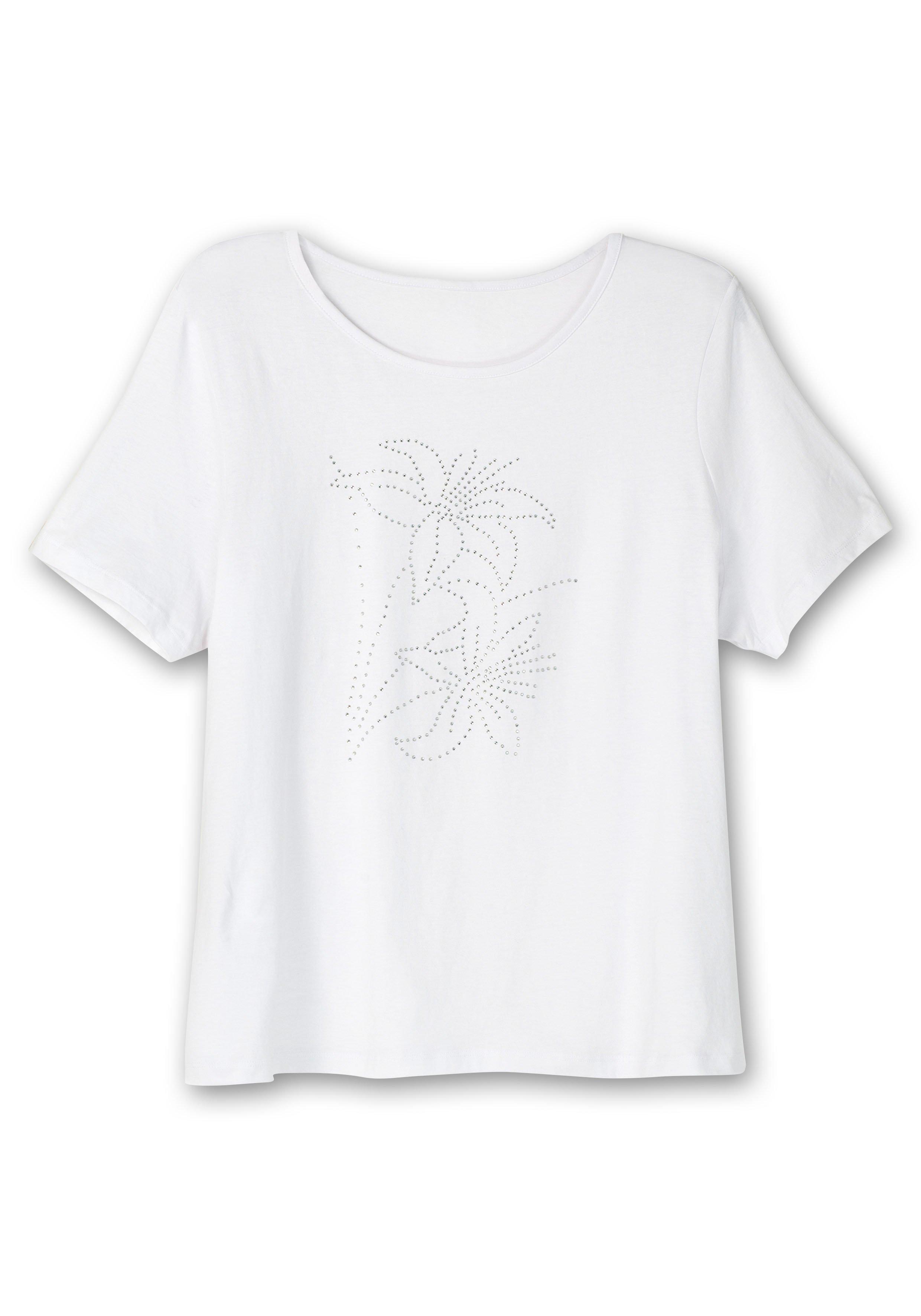 Shirt mit Blumenmuster aus Ziersteinchen vorn