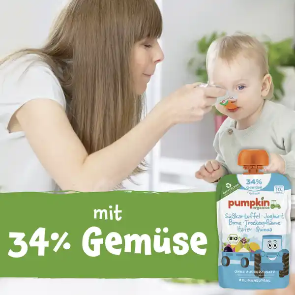 Bio Quetschie mit Süßkartoffel, Joghurt, Birne, Trockenpflaume, Hafer & Quinoa