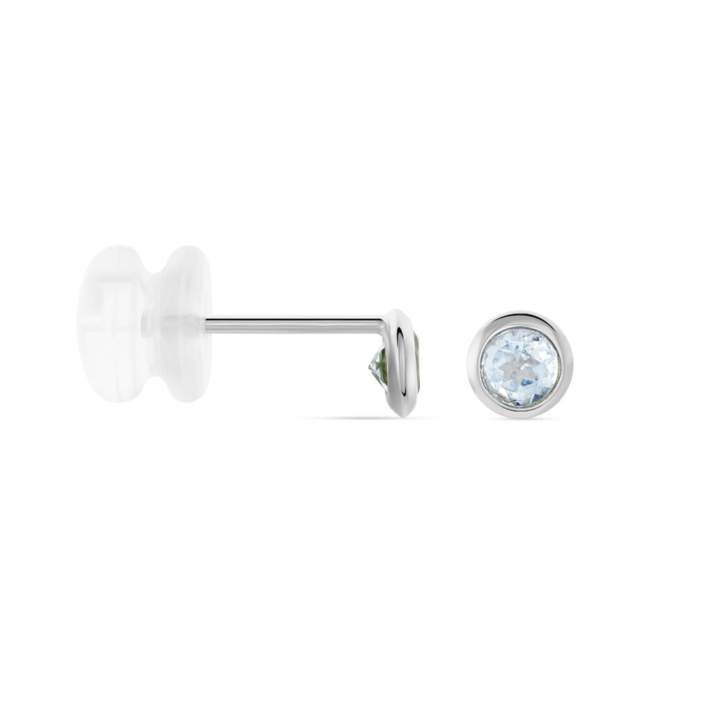 Boucles D'oreilles Puces Edy Serti Clos Or Blanc Topaze