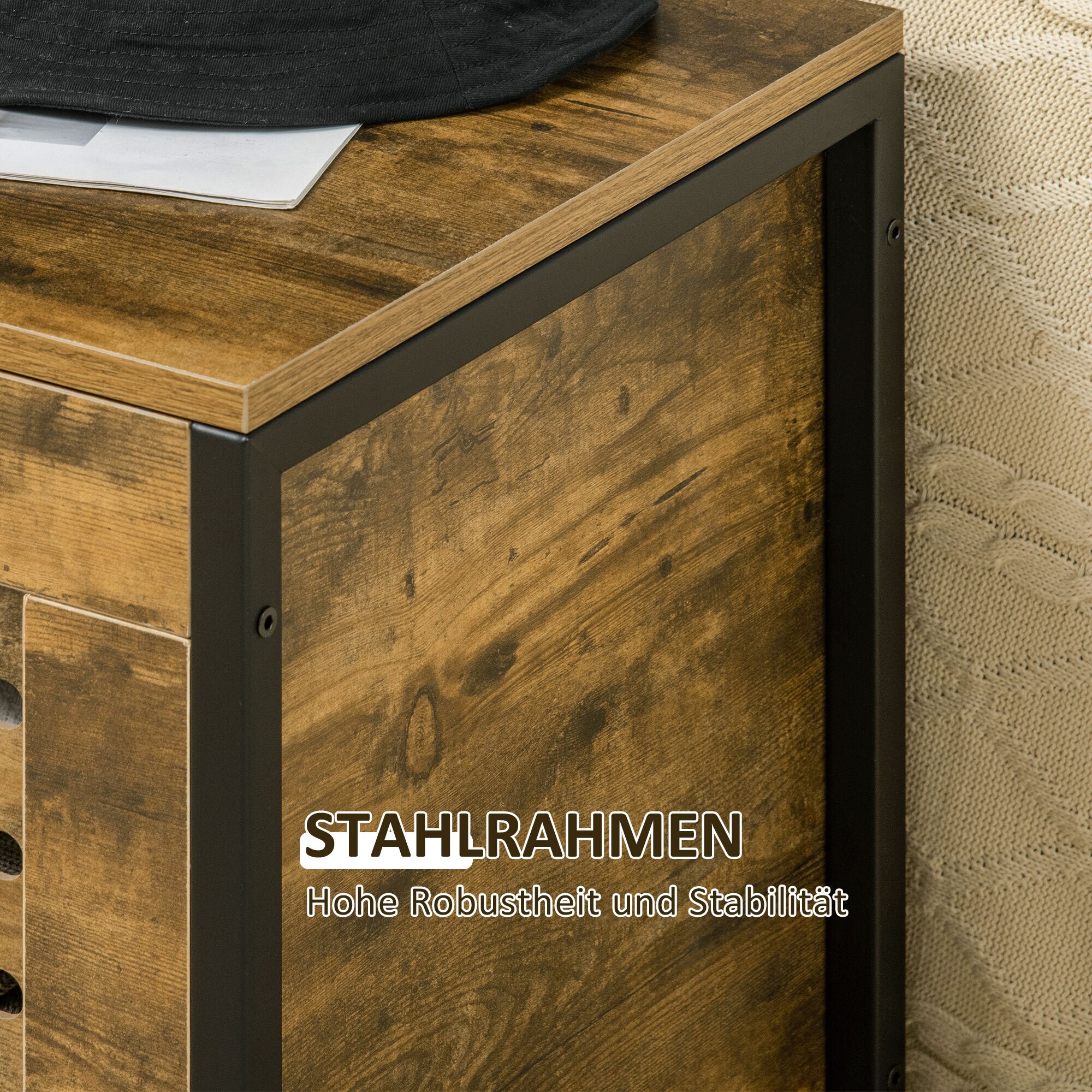 HOMCOM Aufbewahrungstruhe mit Deckel braun 80L x 40B x 49H cm