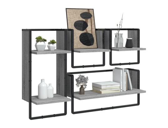 VIDAXL - Etagère murale Ensemble d'étagères murales avec barres 4 pcs sonoma gris