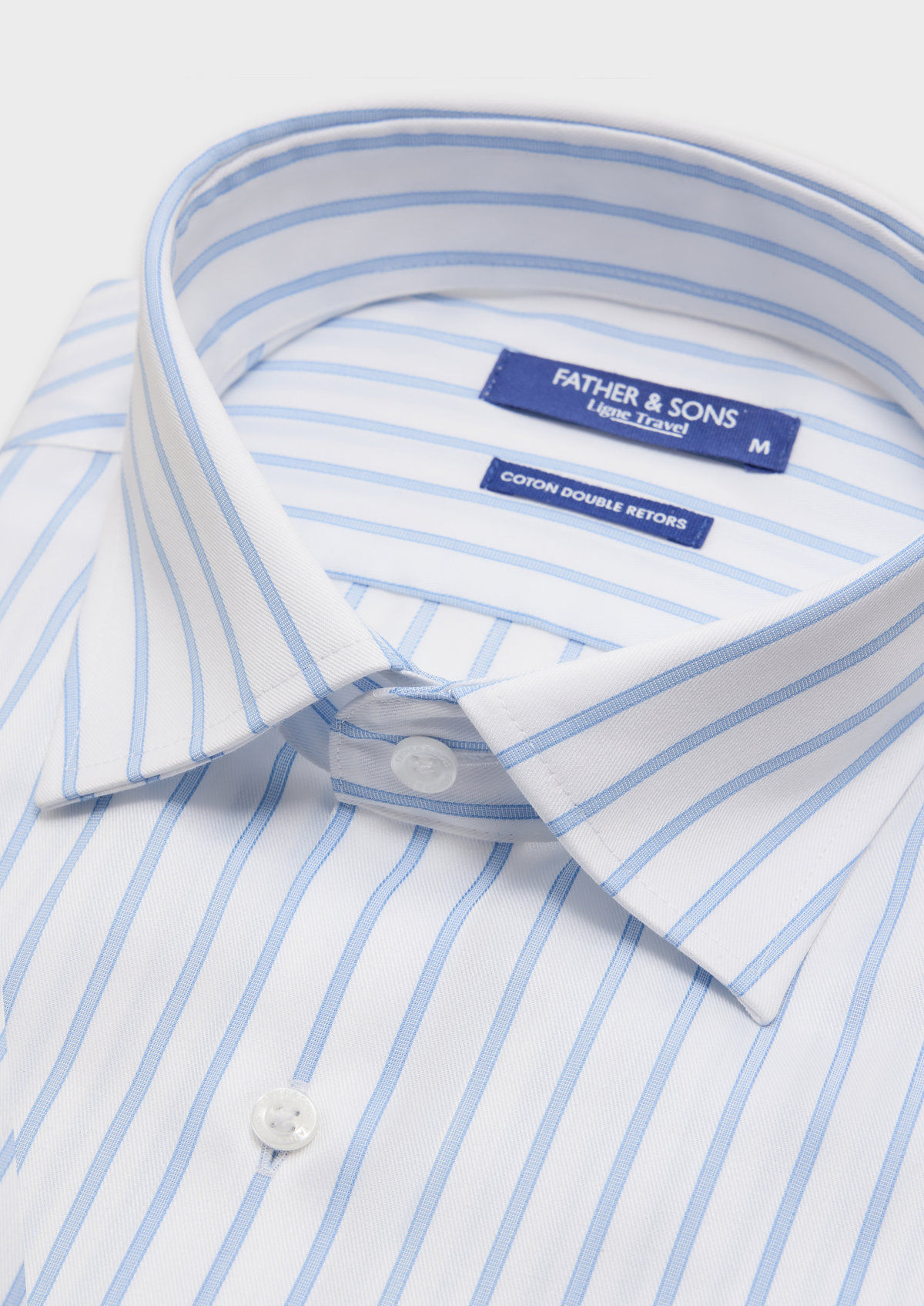 Chemise habillée non-iron Slim en coton Jacquard blanc à rayures bleu ciel