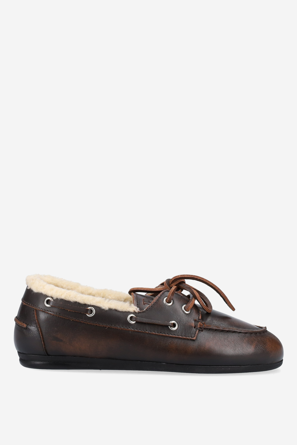 Brushed leather shearling boat loafers