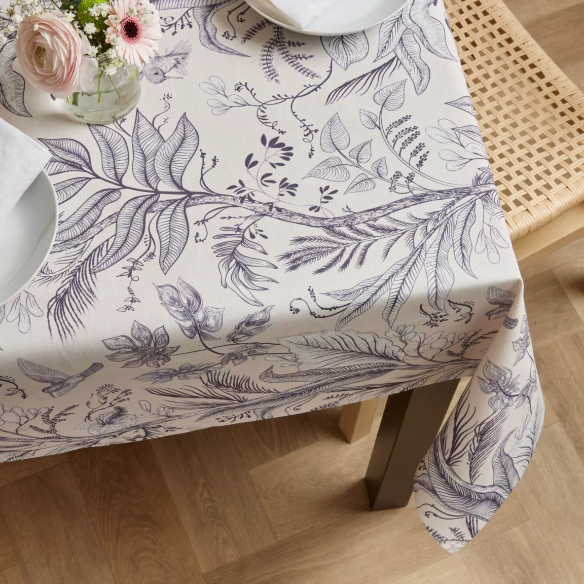 Nappe rectangulaire coton enduit (150 x 350 cm) Colibri Grise