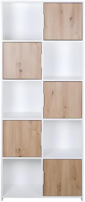 Inter Link - Kommode mit 5 Türen - Sideboard - Standregal - Für Schlafzimmer, Wohnzimmer, Badezimmer - Eiche Artisan - Weiß - Holzwerkstoff - Robust - Pflegeleicht - Pepeto 5TW