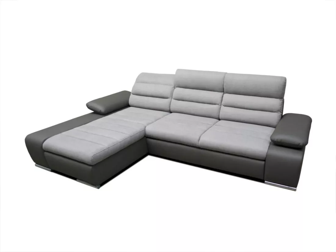 Canapé d'angle convertible en tissu et simili MIRABEAU - Bicolore gris/anthracite - Angle gauche