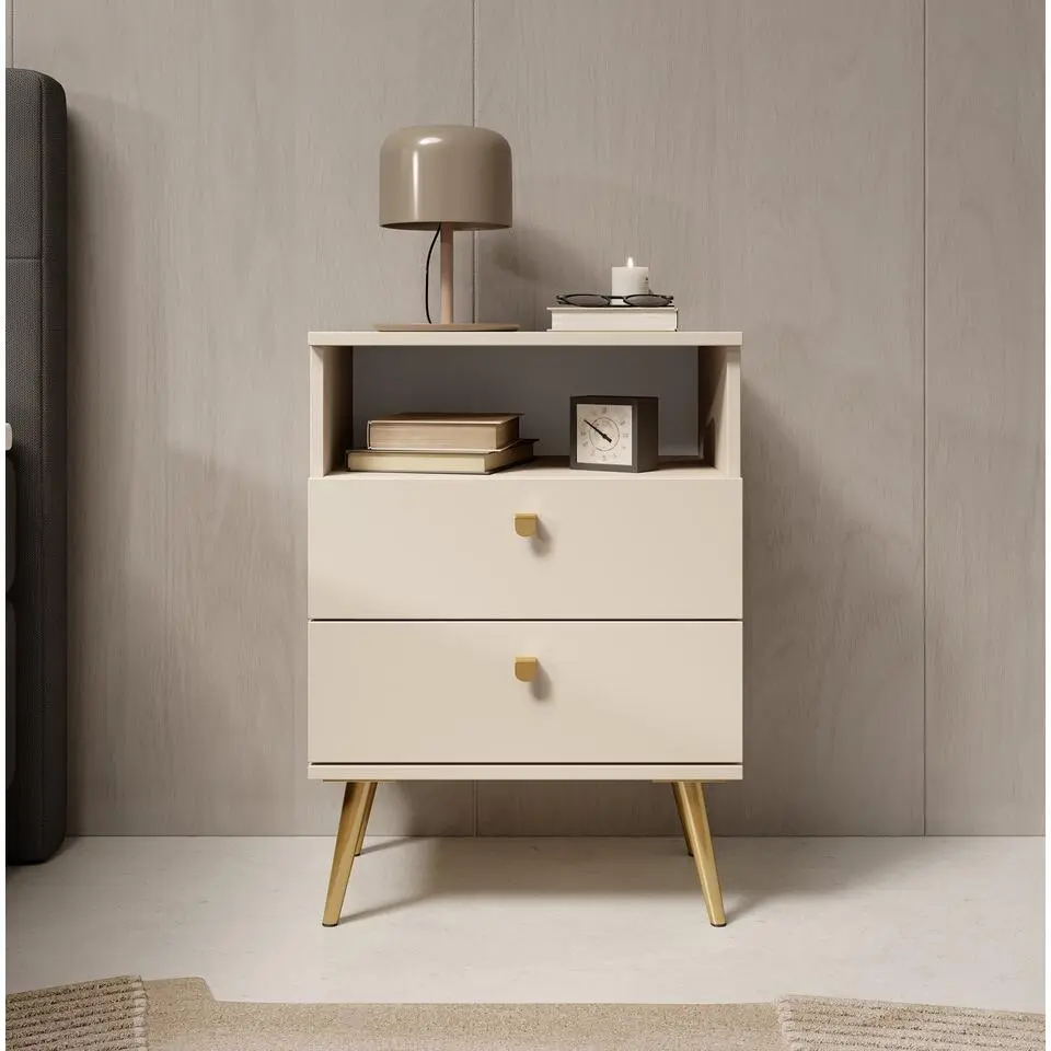 Meubella - Nachtkastje Hidde - Beige - 50 cm